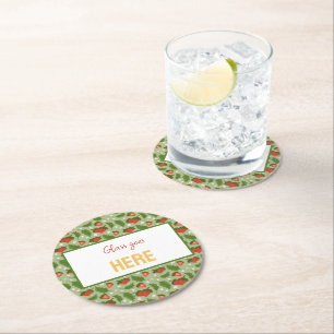 Fruit Basket Pattern Collection - Strawberries Round Paper Coaster