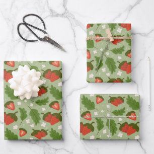 Fruit Basket Pattern Collection - Strawberries Wrapping Paper Sheet