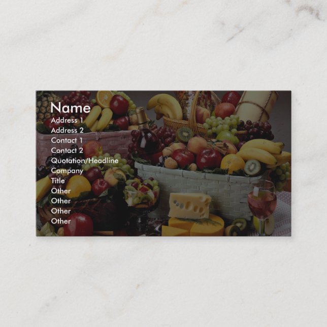 Fruit baskets, mixed fruit and cheeses business card (Front)