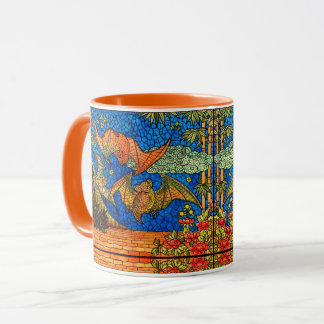 Fruit bat Stained glass look mosaic blue orange Mug