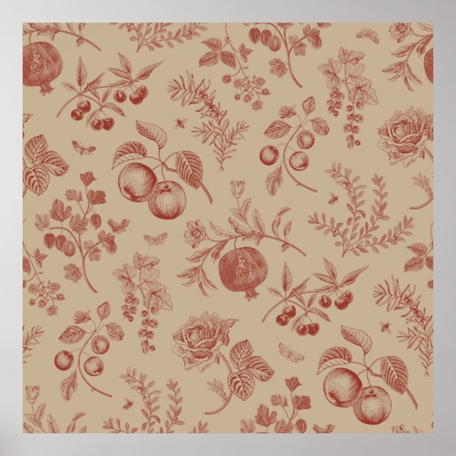 Fruit,  berry and flowers. Autumn seamless pattern Poster (Front)