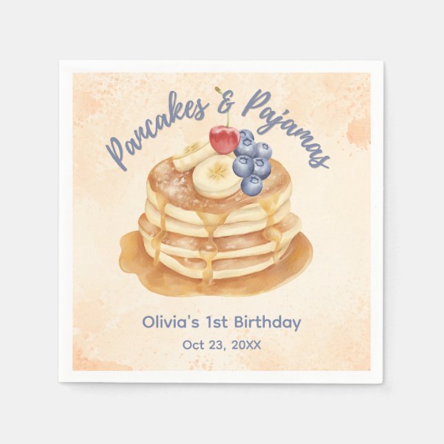 Fruit Blueberry Pancakes & Pyjamas 1st Birthday  Napkin (Front)