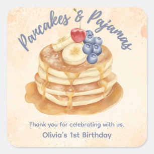 Fruit Blueberry Pancakes & Pyjamas 1st Birthday  Square Sticker