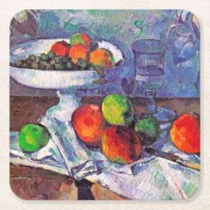 Fruit bowl, Glass and Apples, Cezanne Square Paper Coaster