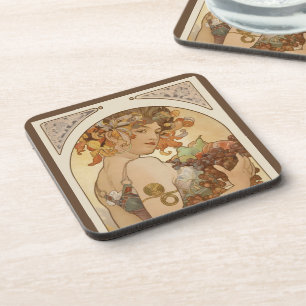 Fruit by Alphonse Mucha, Vintage Art Nouveau Coaster