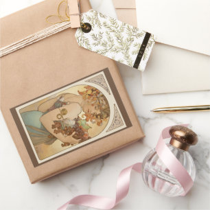 Fruit by Alphonse Mucha, Vintage Art Nouveau Rectangular Sticker