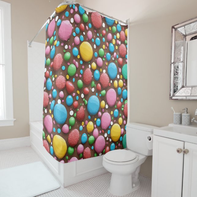 Fruit Candy Milk Chocolate Pattern Shower Curtain (In Situ)