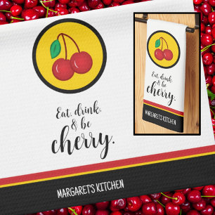 Fruit Cherries Red Yellow Simple Funny Tea Towel