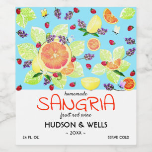 Fruit Citrus Grapefruit Lemon Sangria Wedding Wine Label