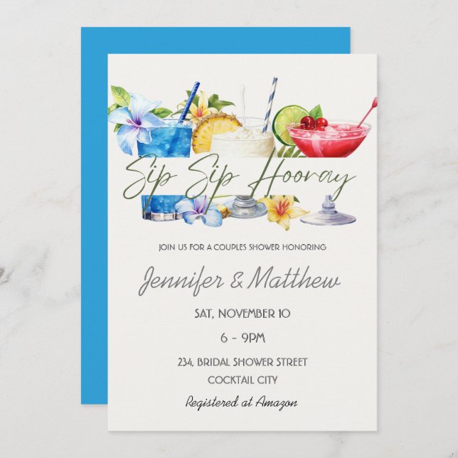 Fruit Cocktail Sip Sip Hooray Couples Shower Invitation (Front/Back)