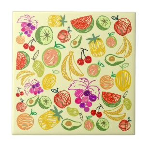 Fruit Doodle Pattern Ceramic Tile