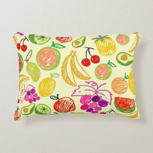 Fruit Doodle Pattern Reversible Yellow Decorative Cushion
