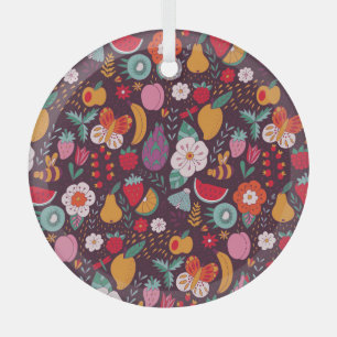 Fruit doodles, hand-drawn summer decor. glass tree decoration