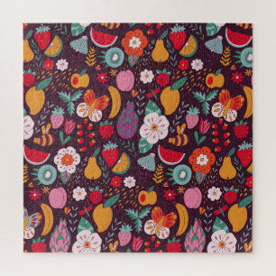 Fruit doodles, hand-drawn summer decor. jigsaw puzzle