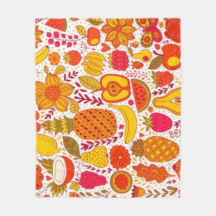 Fruit Doodles: Summer Vintage Pattern. Fleece Blanket