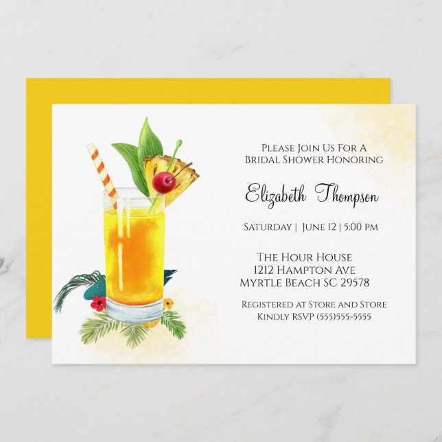 Fruit Drink Cocktail Yellow  Bridal Shower   Invitation (Front/Back)