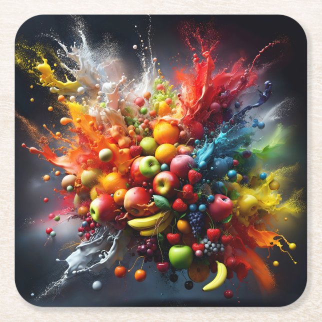 Fruit explosion square paper coaster (Front)