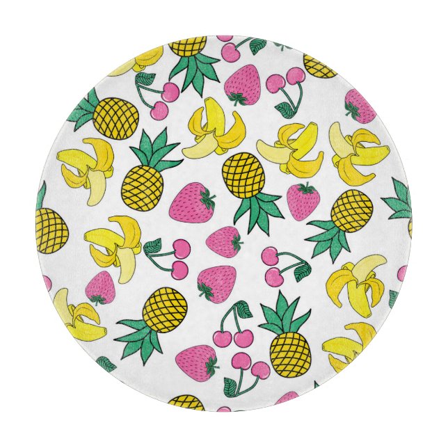Fruit Fiesta: Bananas, Pineapples, Strawberries Cutting Board (Front)