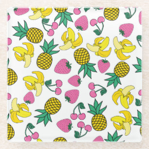 Fruit Fiesta: Bananas, Pineapples, Strawberries Glass Coaster