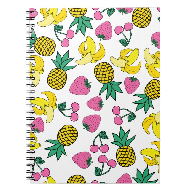 Fruit Fiesta: Bananas, Pineapples, Strawberries Notebook (Front)