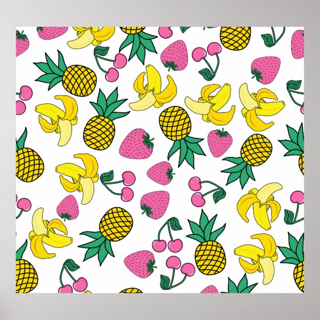 Fruit Fiesta: Bananas, Pineapples, Strawberries Poster (Front)