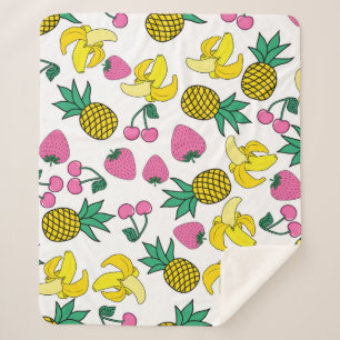 Fruit Fiesta: Bananas, Pineapples, Strawberries Sherpa Blanket