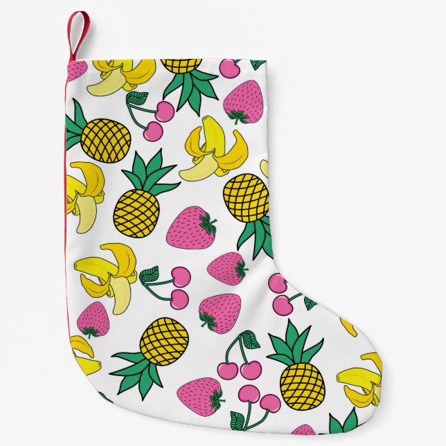 Fruit Fiesta: Bananas, Pineapples, Strawberries Small Christmas Stocking (Front)