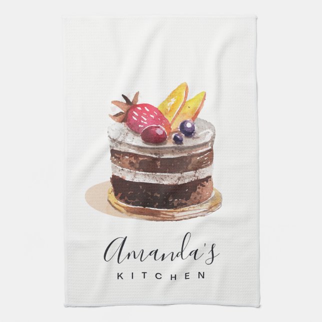 FRUIT FLORAL CAKE PATISSERIE CUPCAKE CHEF BAKERY TEA TOWEL (Vertical)