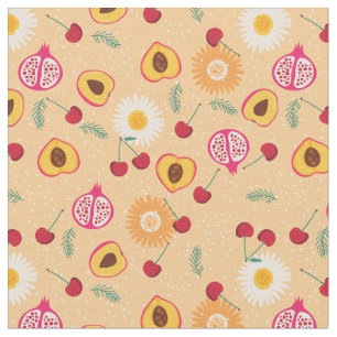 fruit floral cherry pomegranate peach daisy fabric