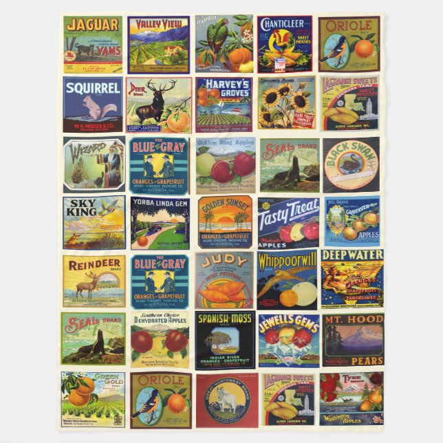  Fruit & Food Labels Patchwork Fleece Blanket (Front)