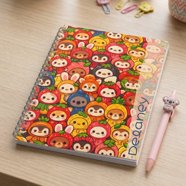 Fruit Friends Parade | Cute Animal Custom Notebook (Lifestyle Shot)
