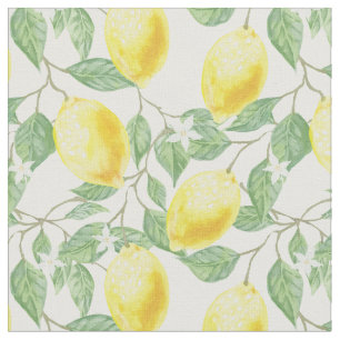 Fruit  garden. Flowers and lemons.  Watercolor Fabric