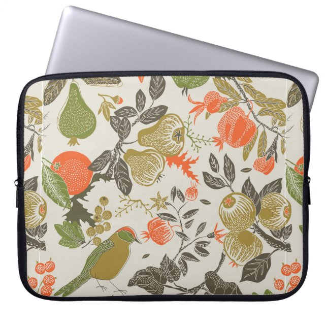 fruit garden with bird. seamless pattern laptop sleeve (Front)