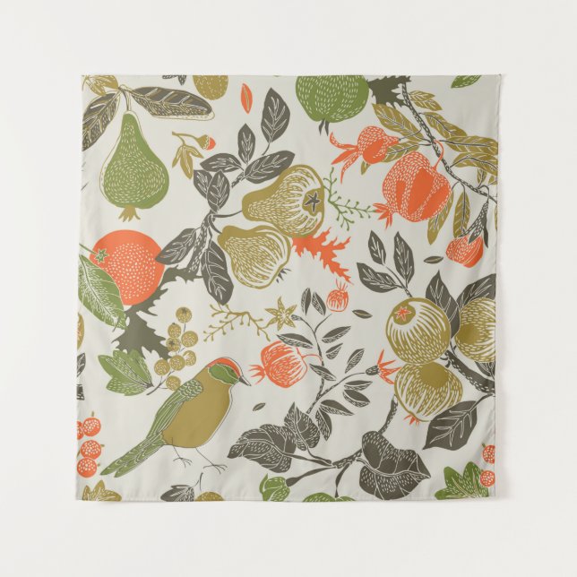 fruit garden with bird. seamless pattern tapestry (Front)