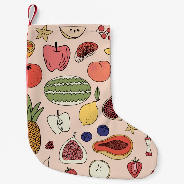 Fruit hand drawn pattern small christmas stocking (Front)