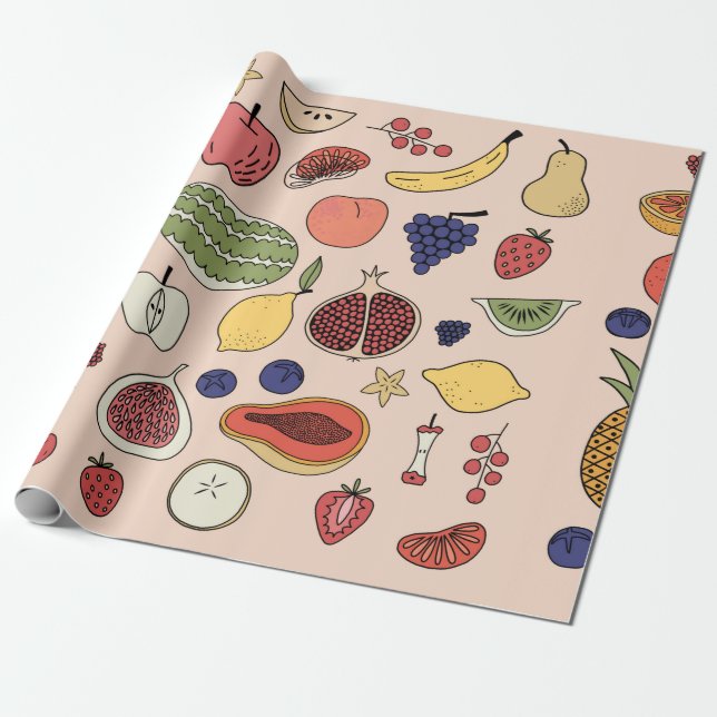 Fruit hand drawn pattern wrapping paper (Unrolled)