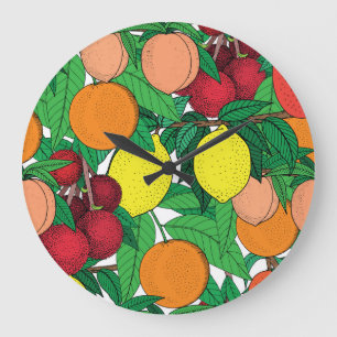 Fruit Hand Drawn Sketch Pattern Large Clock