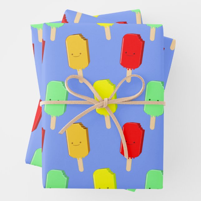 Fruit Ice Pop Pattern Wrapping Paper Sheet (In situ)