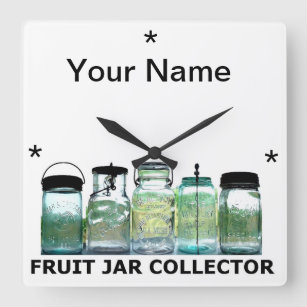 Fruit Jar Collector w/YourName Vintage Mason Jars Square Wall Clock