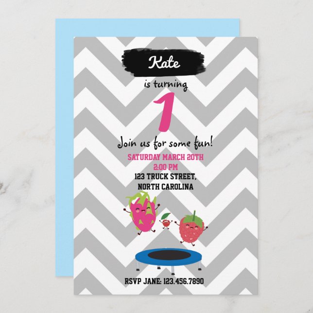 Fruit Jumping On Trampoline Birthday Invitation (Front/Back)