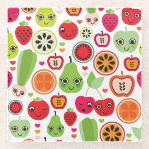 fruit kids illustration apple glass coaster