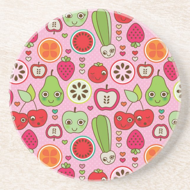 fruit kitchen illustration pattern coaster (Front)