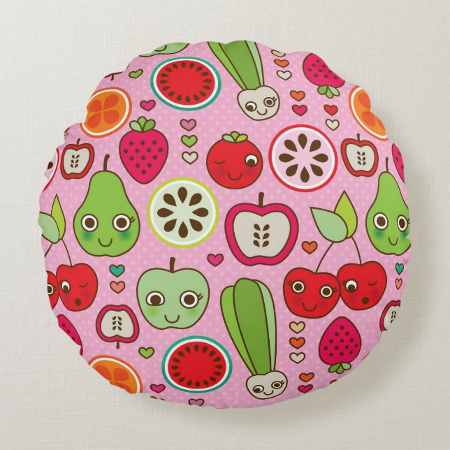 fruit kitchen illustration pattern round cushion (Front)