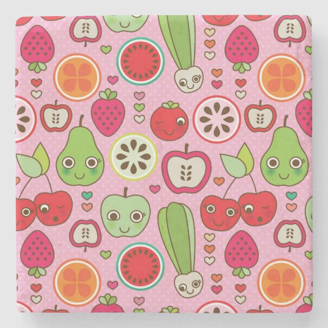fruit kitchen illustration pattern stone coaster (Front)