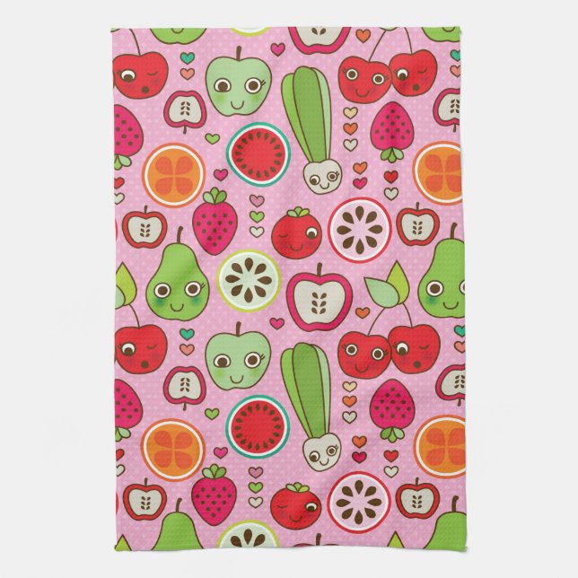 fruit kitchen illustration pattern tea towel (Vertical)