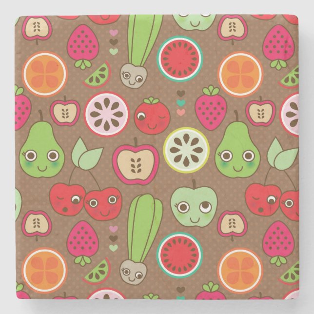 Fruit Kitchen Pattern Stone Coaster (Front)