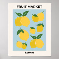 Fruit Market Lemon Print Vintage Food Art Blue