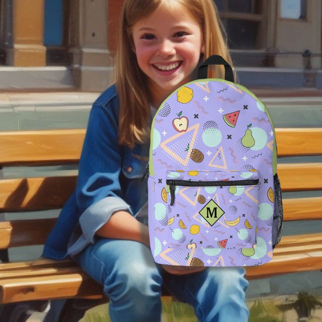 Fruit Memphis Purple Pattern  Printed Backpack (Creator Uploaded)