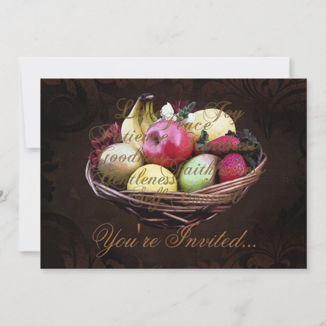 Fruit of the Spirit, Painted Brown Basket Invitation (Front)