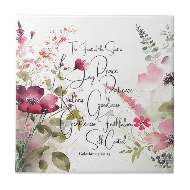 Fruit of the Spirit pink floral Ceramic Tile (Front)